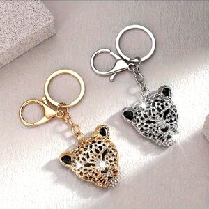 Crystal Rhinestone Leopard 🐆 Keychain/Purse 🎒 Charm ~ 2-tone, 🎁 🎄
